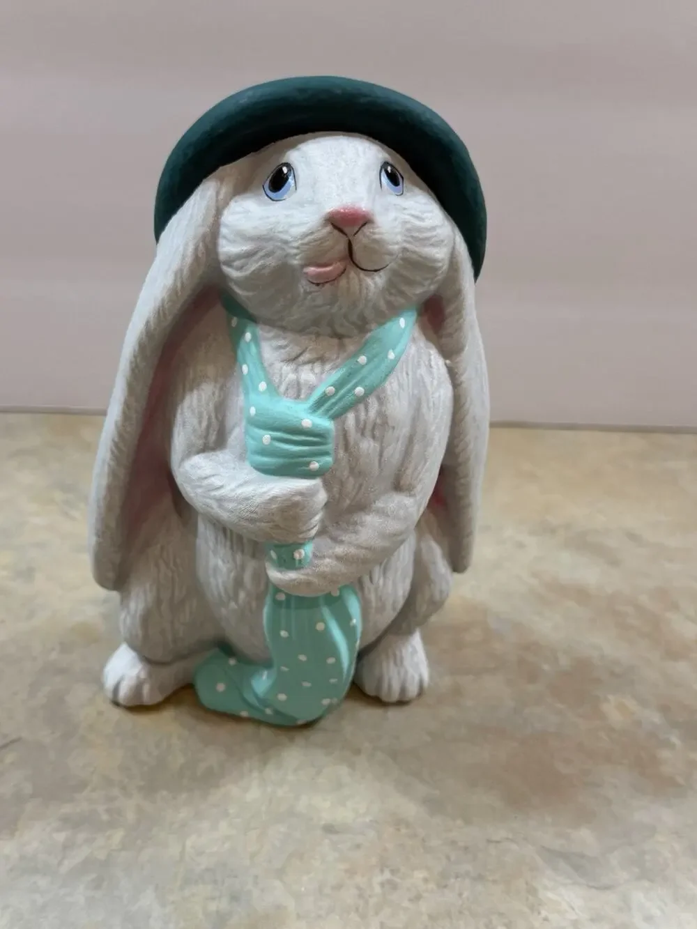 Vintage Hand Painted Bunny Rabbit Figurine Signed Lois Folk Art